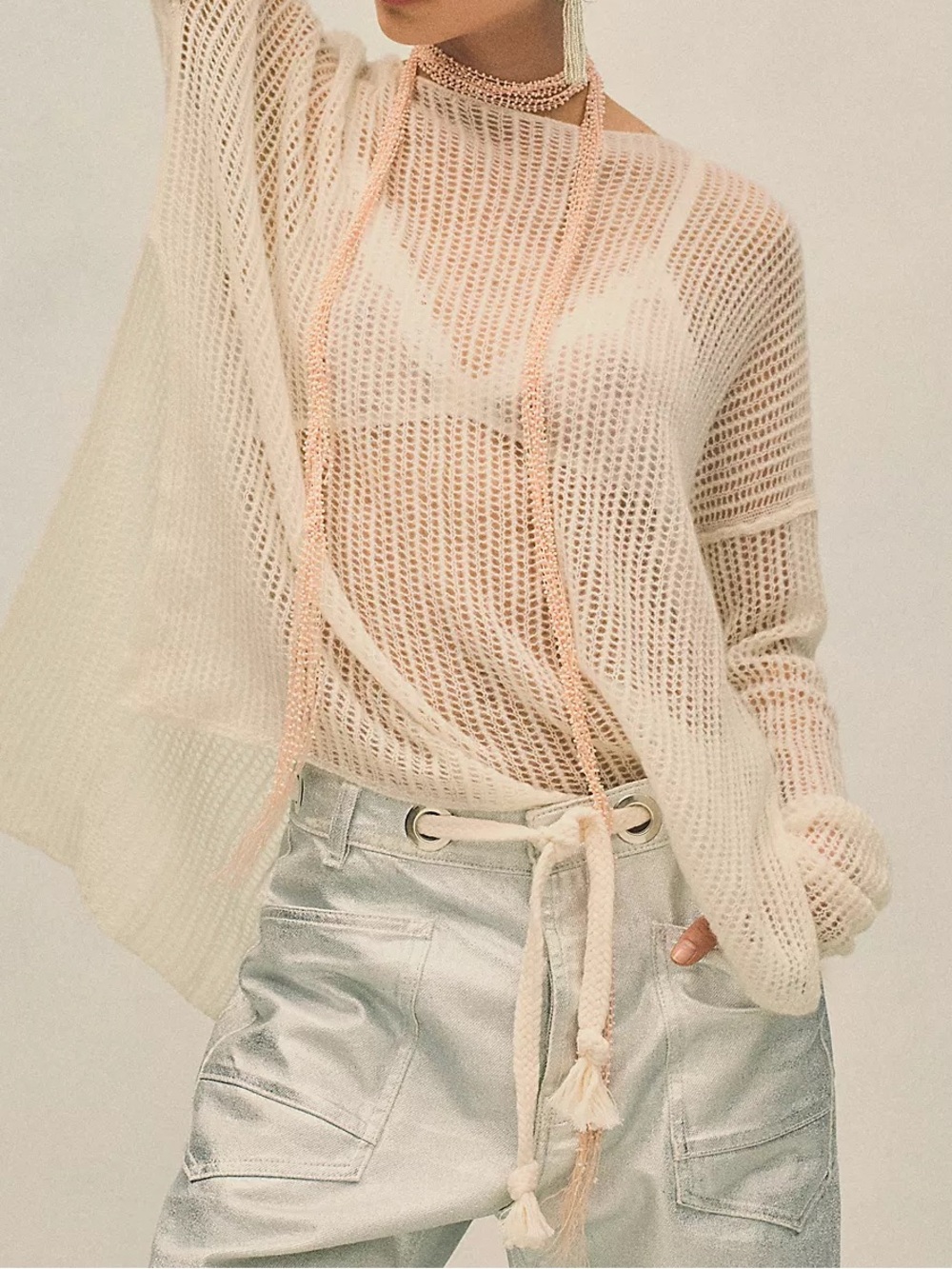 Free People Sara Light Pink Pastel Scarf Delicate Wrap Necklace NWT